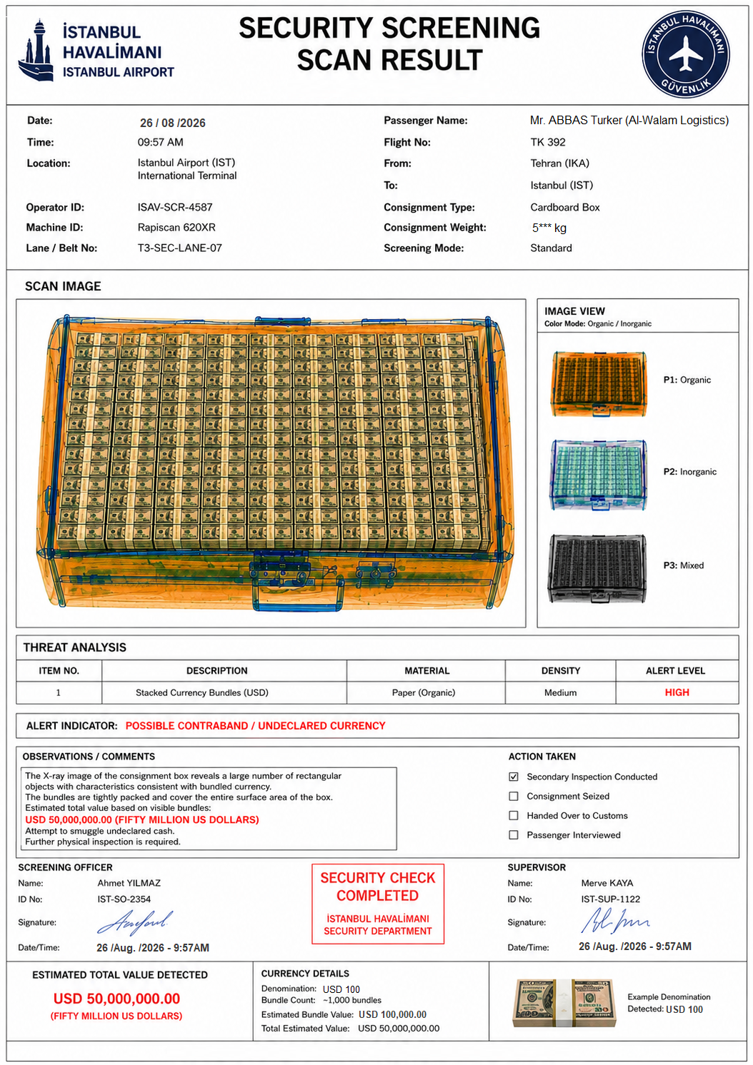Supplied image showing bundles of cash inside a cardboard box